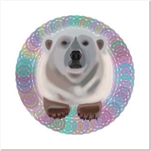 Polar Bear on rainbow circular pattern Posters and Art